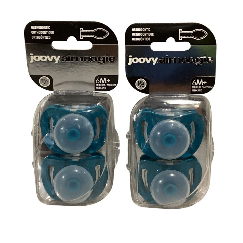 2-Joovy Airnoogie Orthodontic Pacifiers 6M+ 2-Pack Silicone Natural Touch Blue